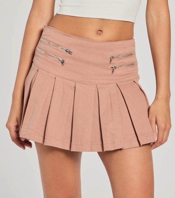 Practical Charm High Rise Zipper Pleated Denim Skort - Image 3