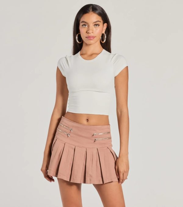 Practical Charm High Rise Zipper Pleated Denim Skort - Image 4