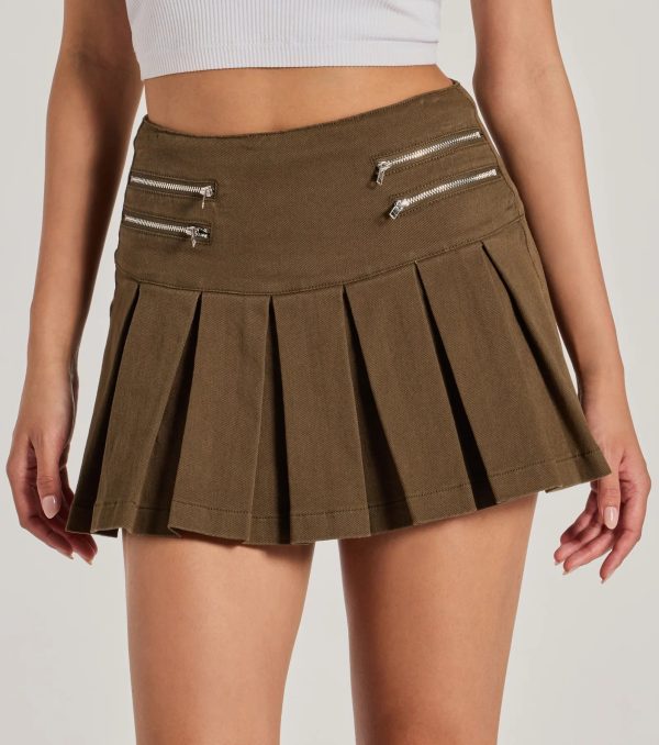 Practical Charm High Rise Zipper Pleated Denim Skort - Image 7