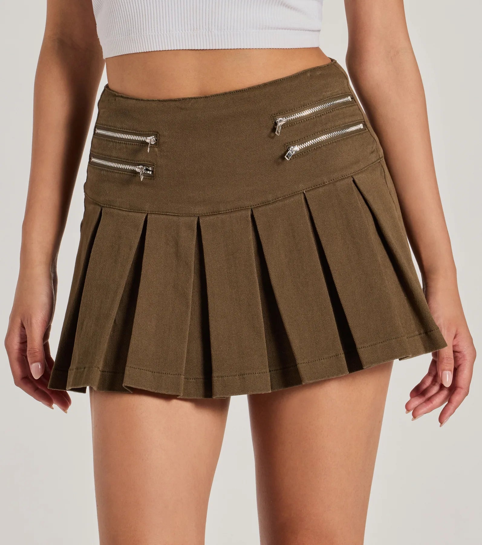 Practical Charm High Rise Zipper Pleated Denim Skort - Image 7