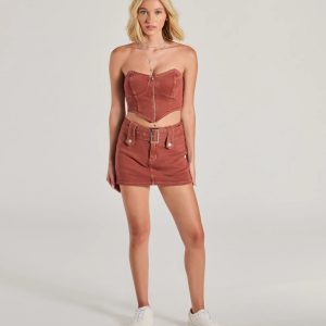 Carefree Cool Mid Rise Belted Denim Skort