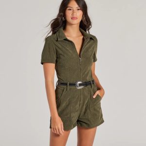 Cute Trend Corduroy Short Sleeve Romper