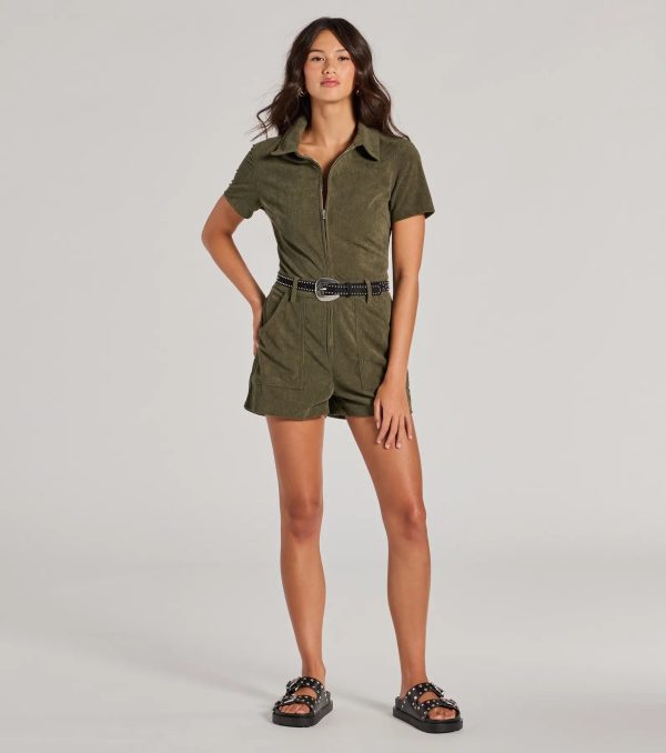 Cute Trend Corduroy Short Sleeve Romper - Image 3