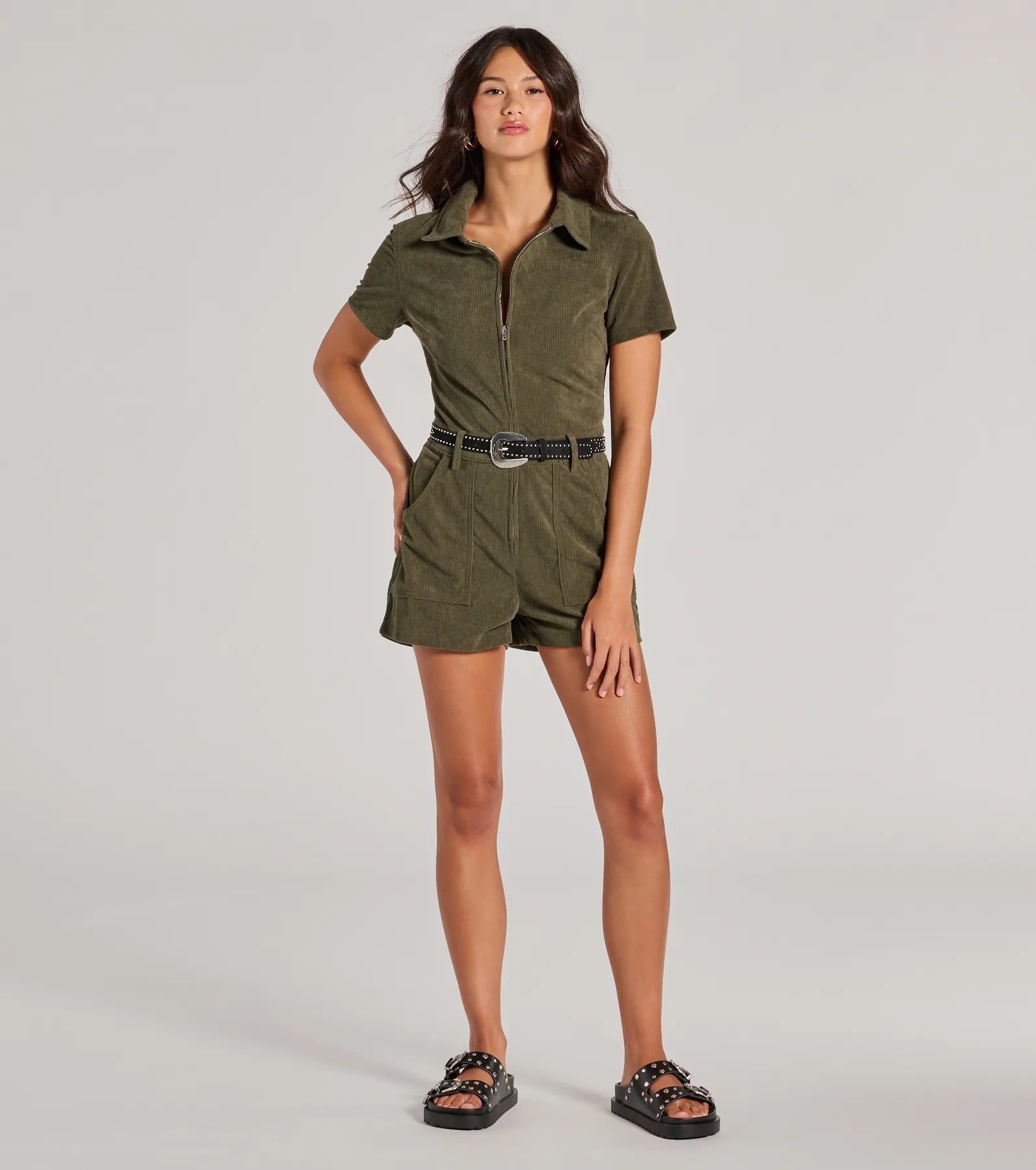 Cute Trend Corduroy Short Sleeve Romper - Image 3
