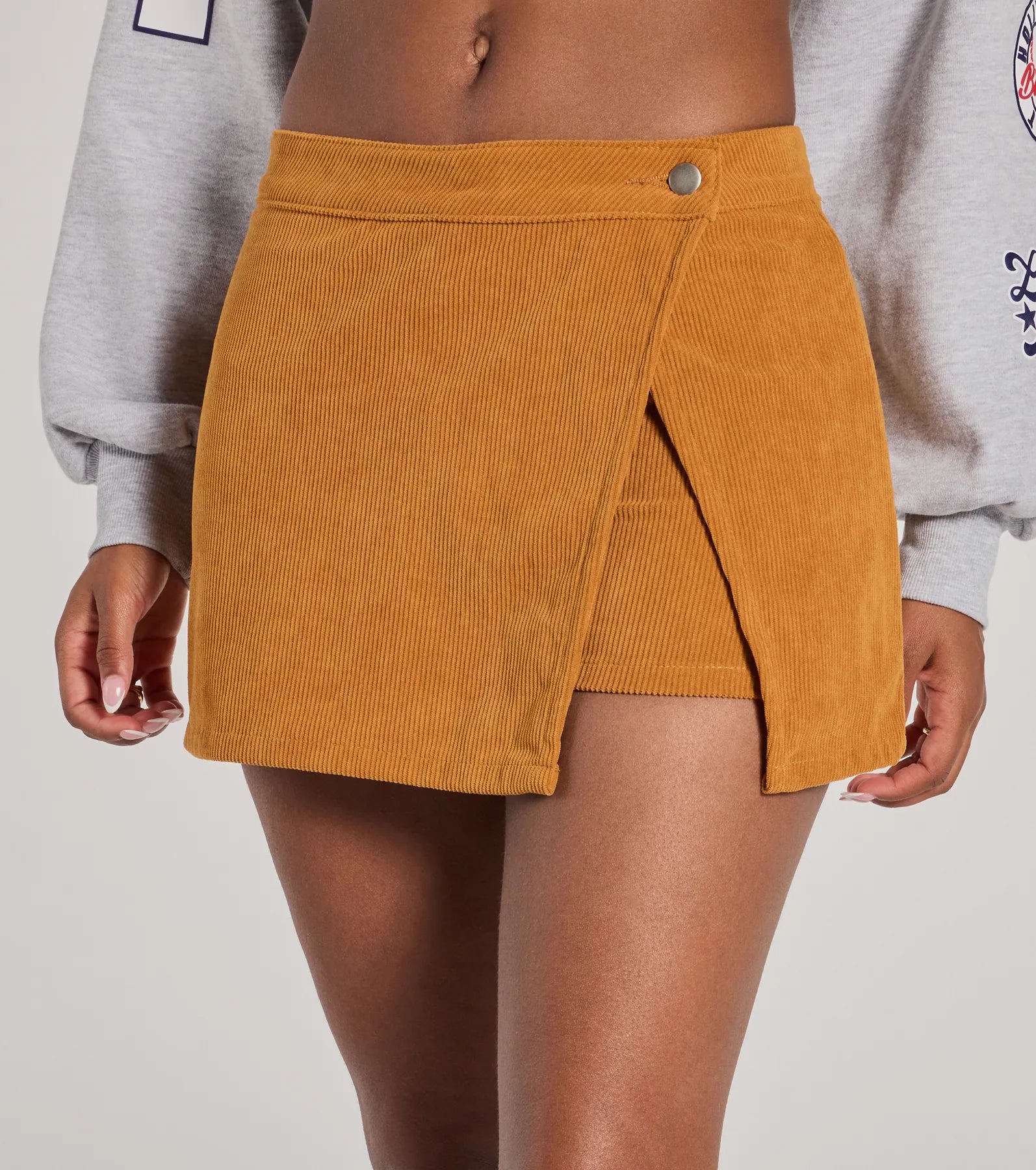 Trendy Girl Corduroy Faux Wrap Mini Skort - Image 4