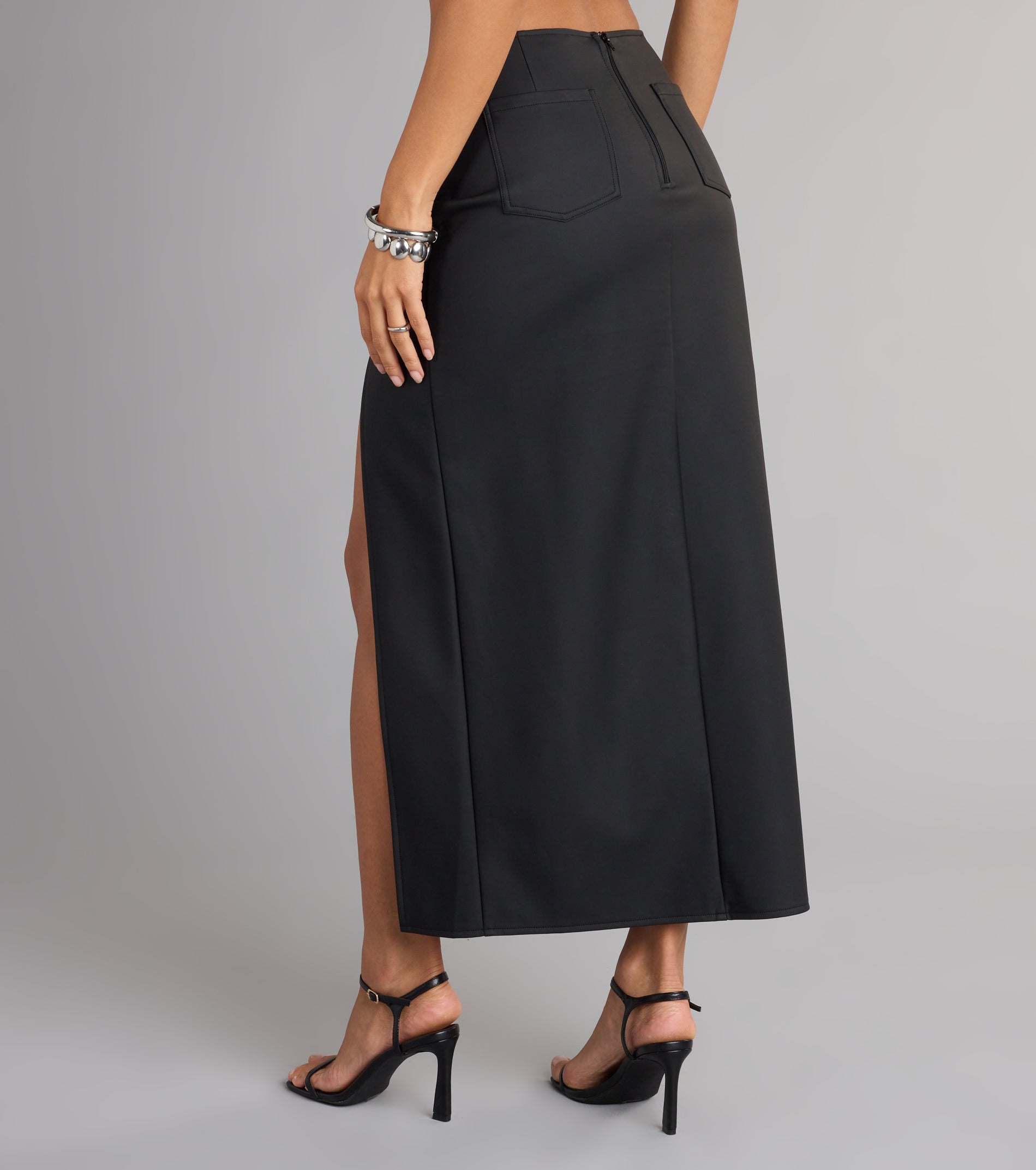 Edgy Glam High-Rise Buckle Maxi Skirt - Image 4