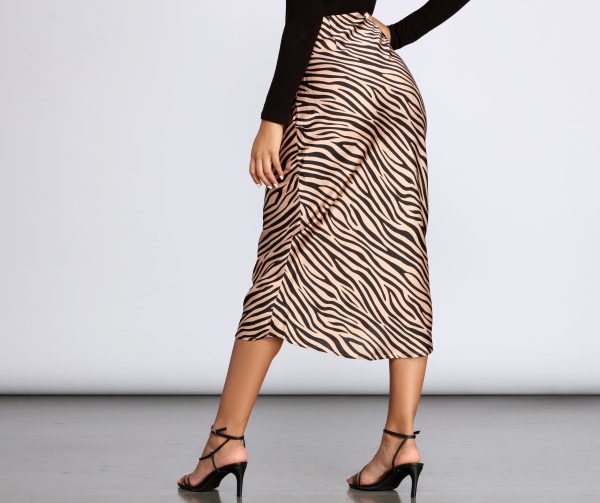 Zebra Flared Midi Satin Skirt - Image 2