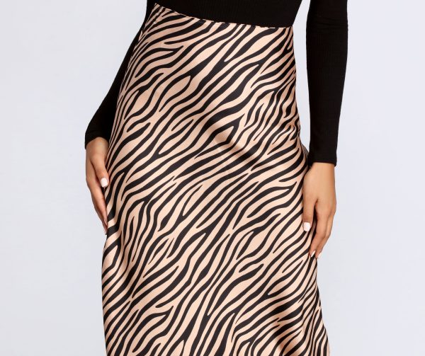 Zebra Flared Midi Satin Skirt - Image 4