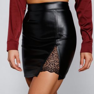 Faux Leather Lace Inset Mini Skirt