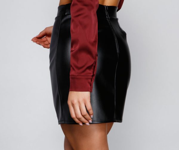 Faux Leather Lace Inset Mini Skirt - Image 4