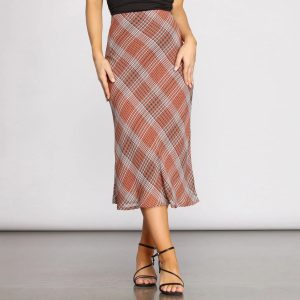 Plaid Chiffon Midi Skirt