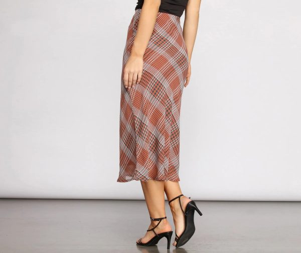Plaid Chiffon Midi Skirt - Image 2