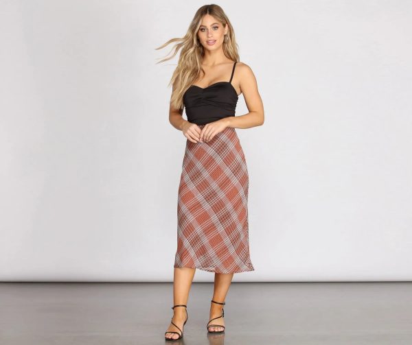 Plaid Chiffon Midi Skirt - Image 3