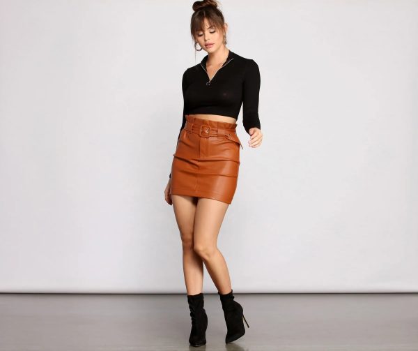 Belted Faux Leather Paper Bag Mini Skirt - Image 8