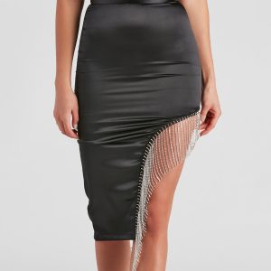 All The Deets Satin Midi Skirt