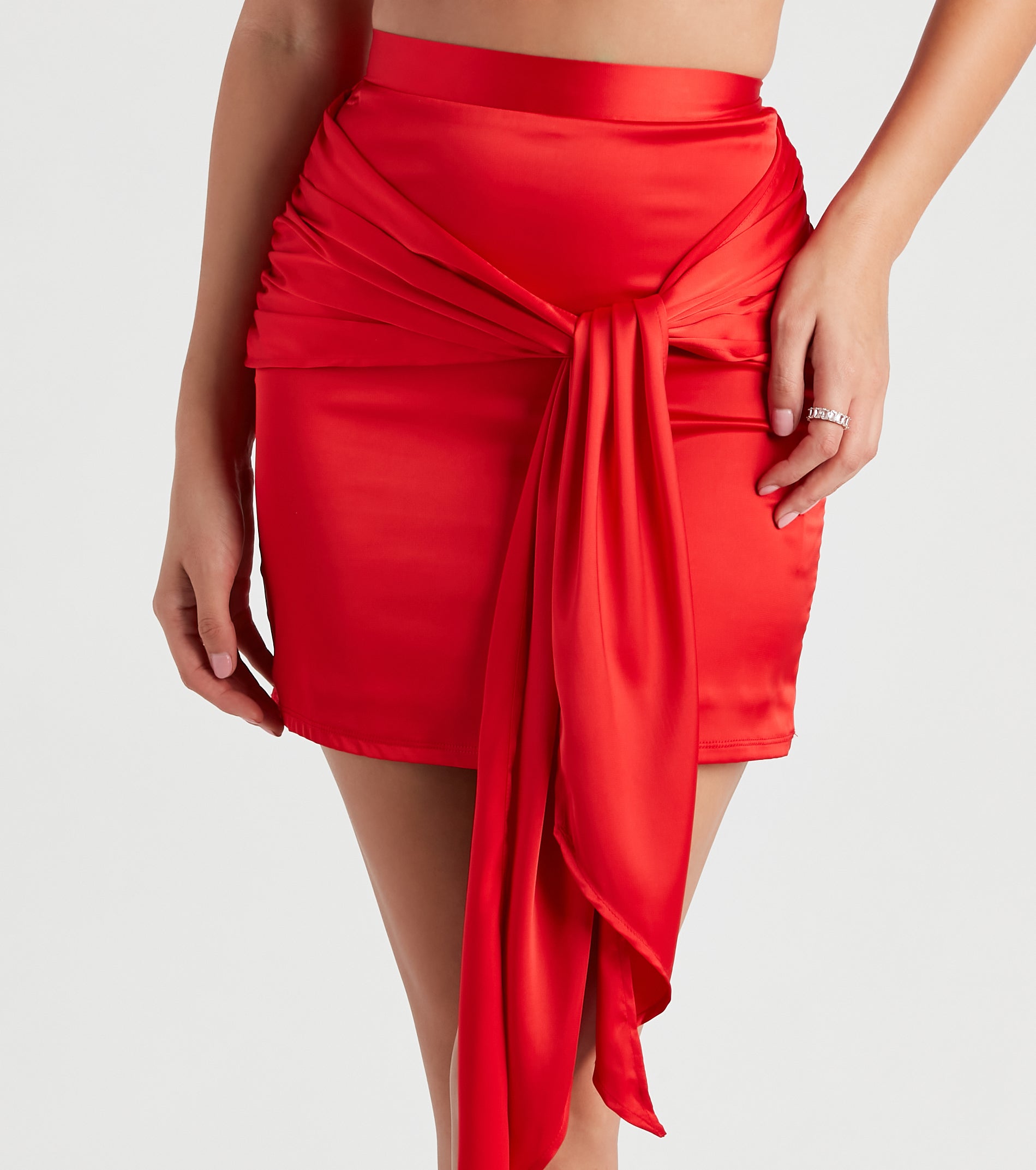 Sleek 'Fit Wrap-Front Satin Mini Skirt - Image 2