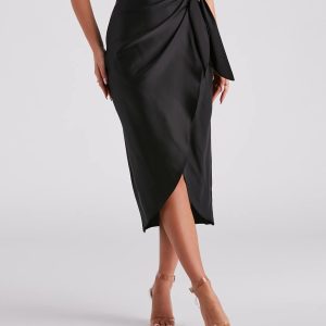 Ode To Elegance Satin Tie Midi Skirt
