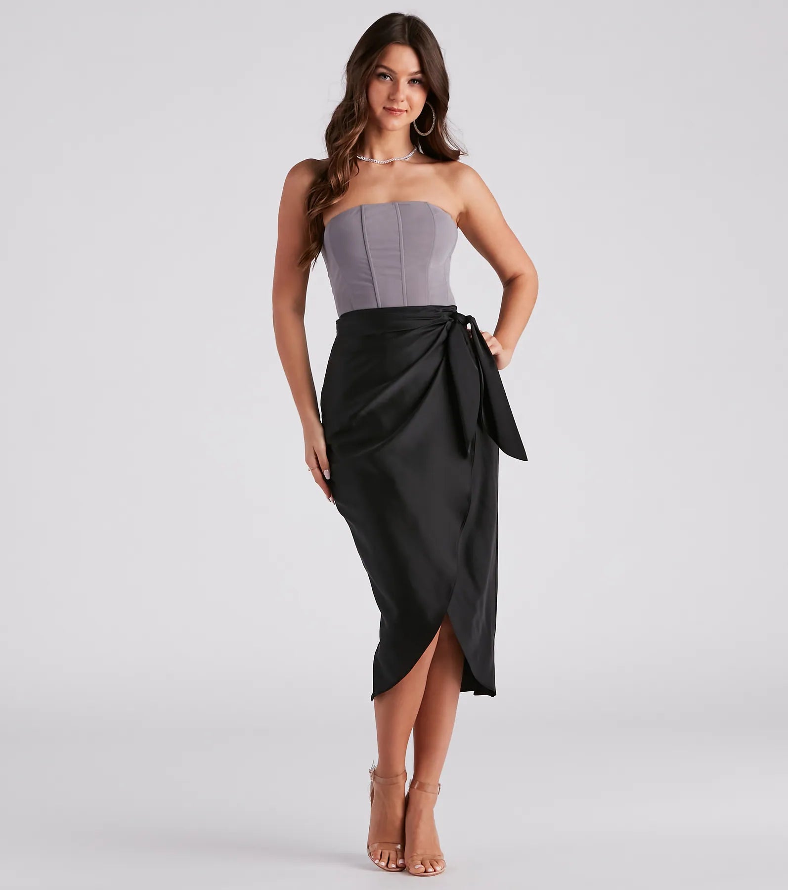 Ode To Elegance Satin Tie Midi Skirt - Image 2