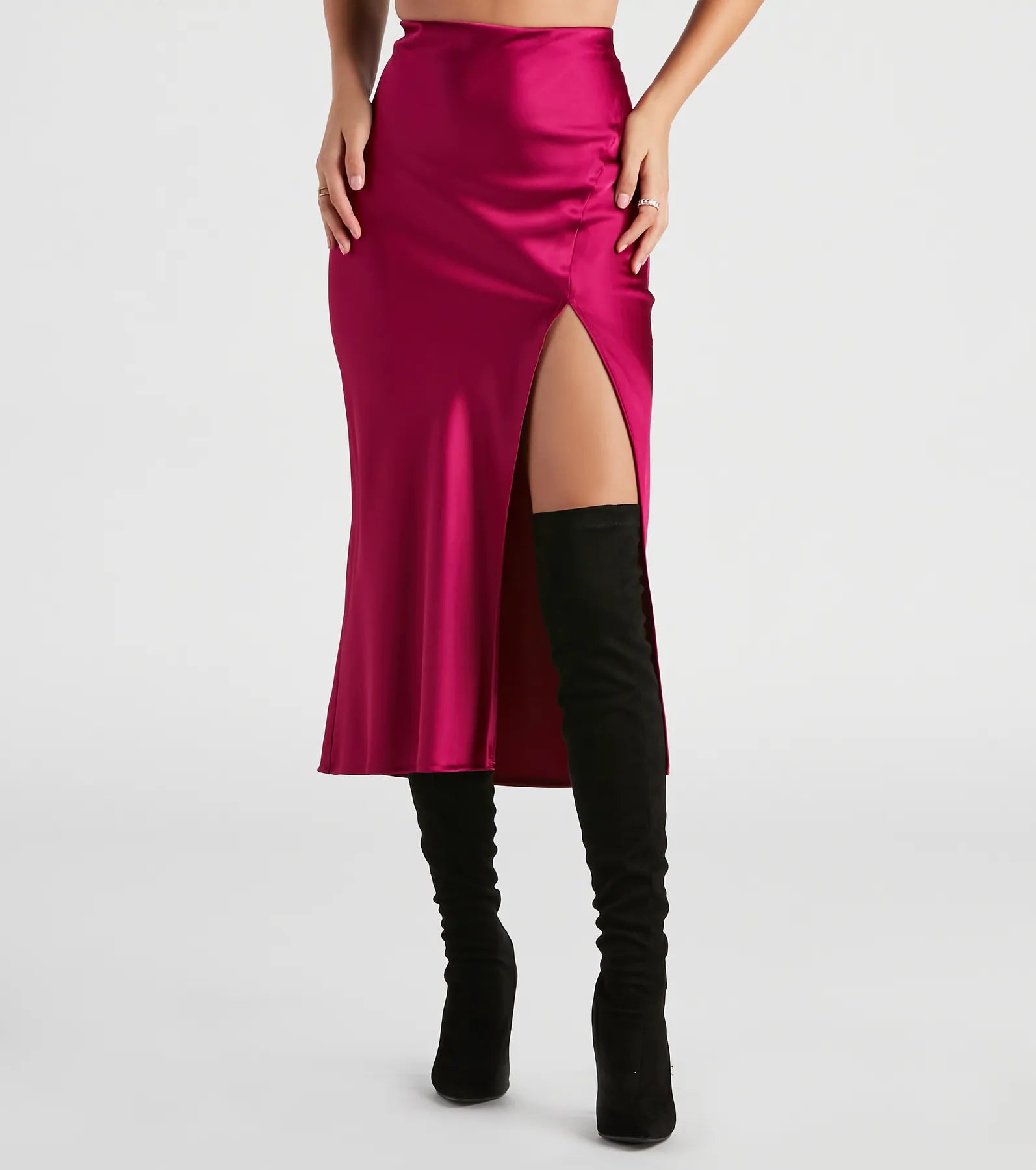 Scene Stealer High Slit Satin Midi Skirt - Image 5