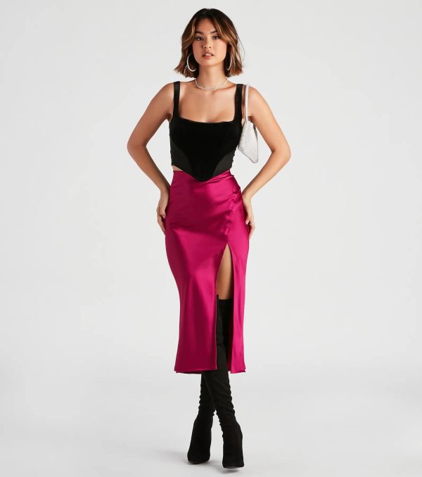 Scene Stealer High Slit Satin Midi Skirt - Image 6
