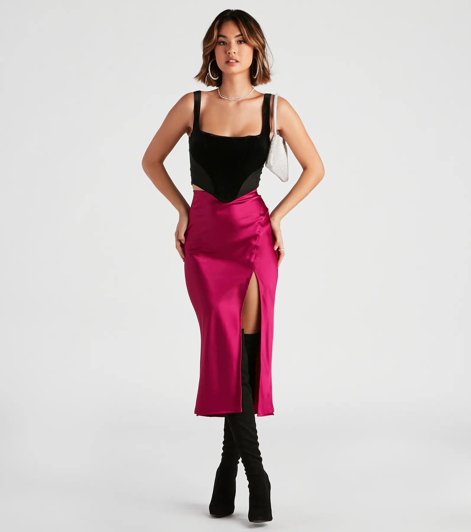 Scene Stealer High Slit Satin Midi Skirt - Image 6
