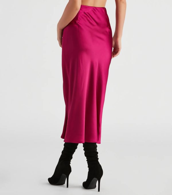 Scene Stealer High Slit Satin Midi Skirt - Image 7