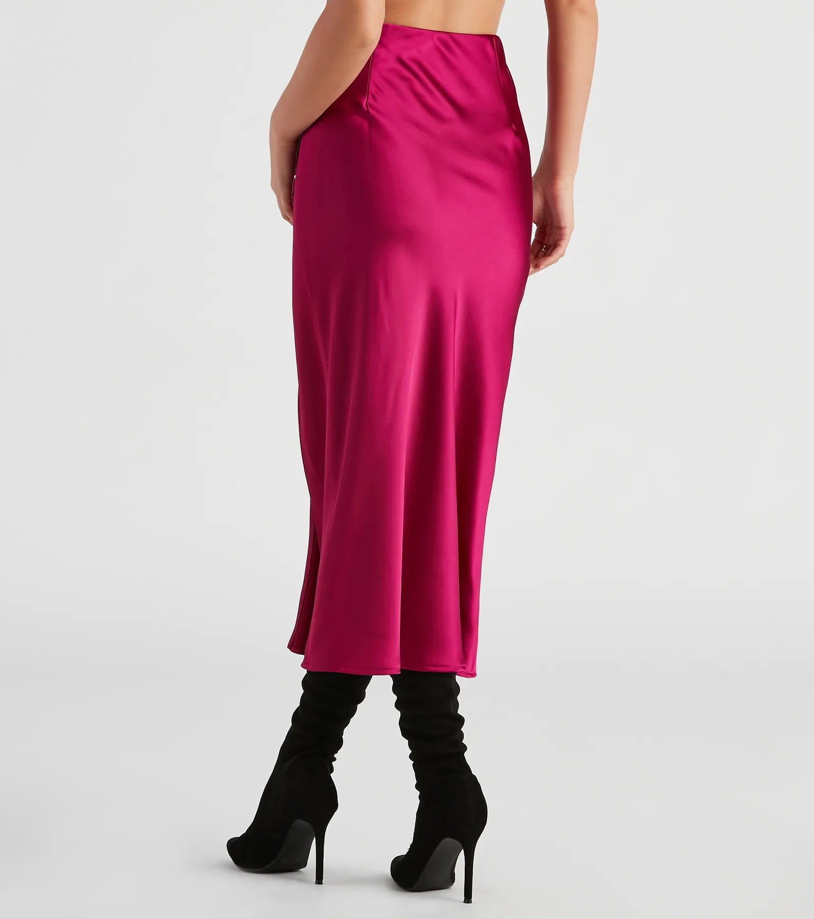 Scene Stealer High Slit Satin Midi Skirt - Image 7
