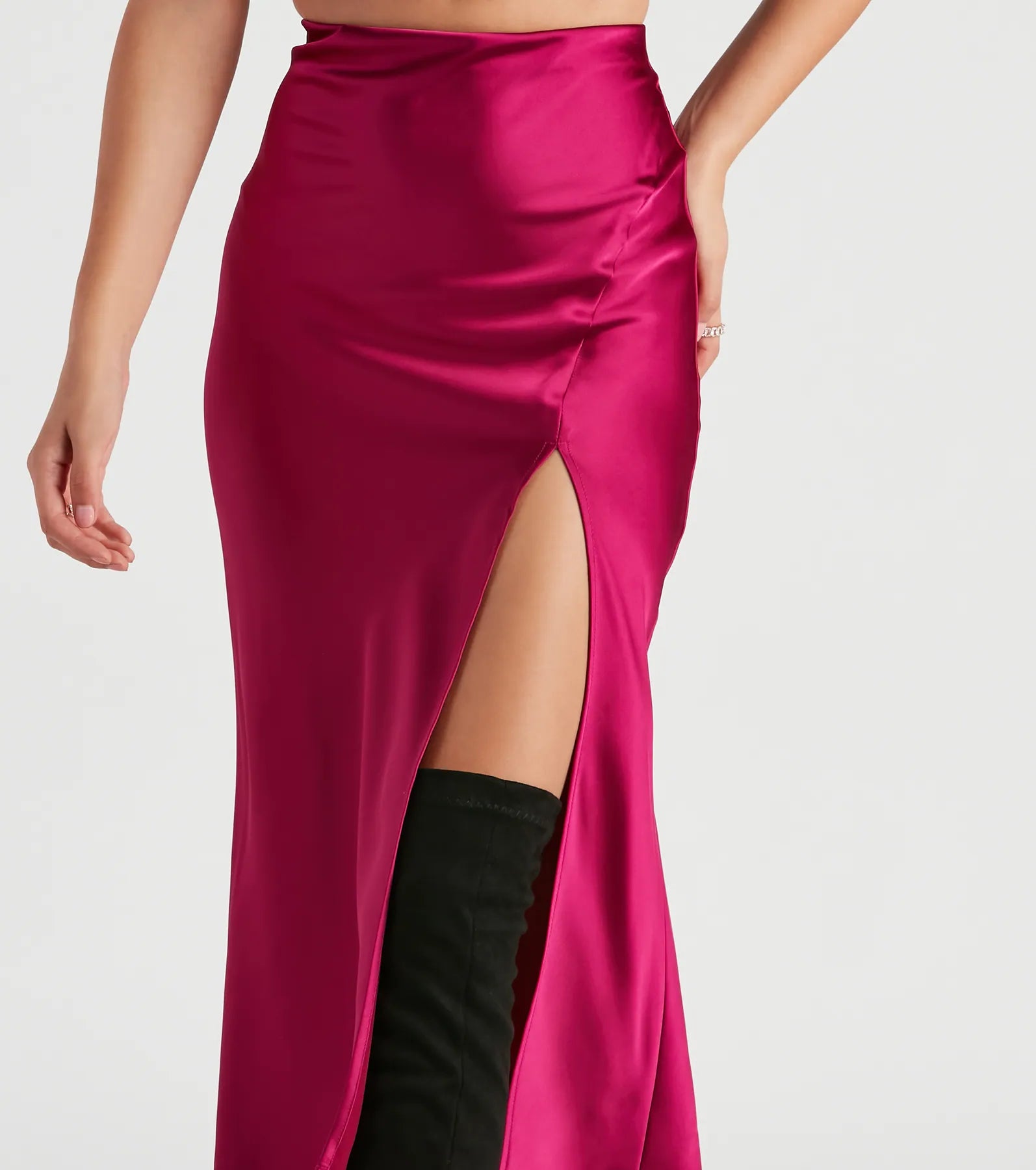 Scene Stealer High Slit Satin Midi Skirt - Image 8