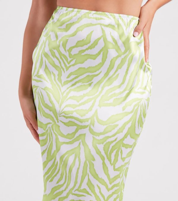 Call Of The Wild Satin Zebra Midi Skirt - Image 4