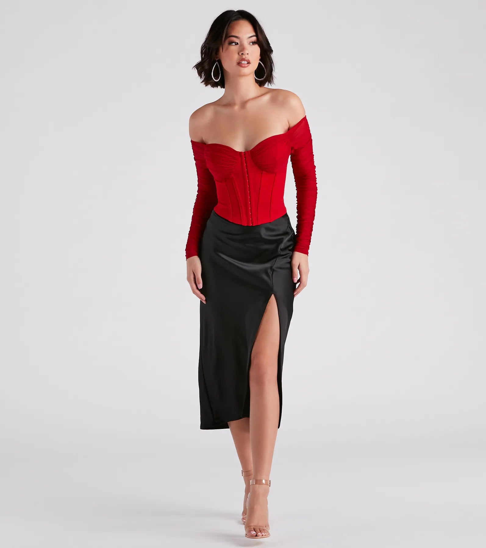 Scene Stealer High Slit Satin Midi Skirt - Image 14