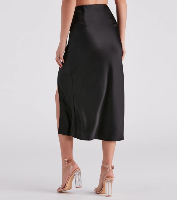 Scene Stealer High Slit Satin Midi Skirt - Image 15