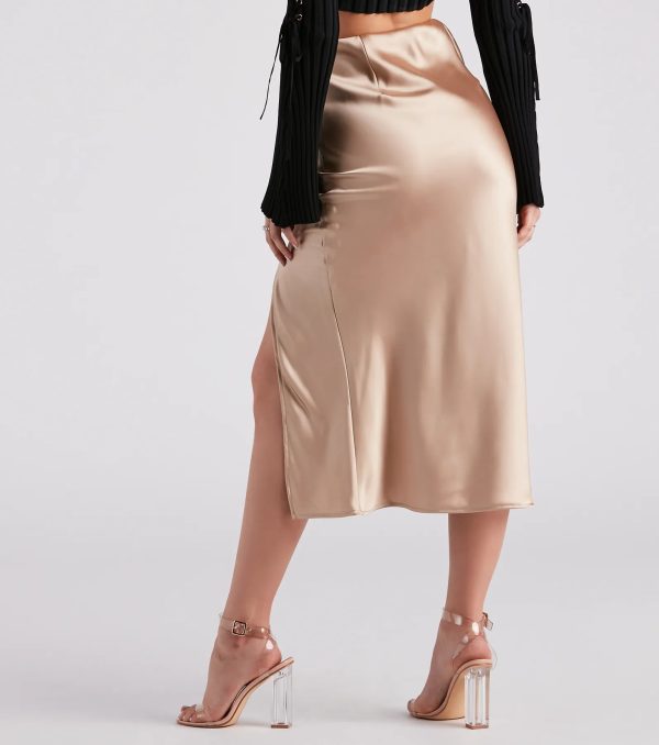 Scene Stealer High Slit Satin Midi Skirt - Image 2