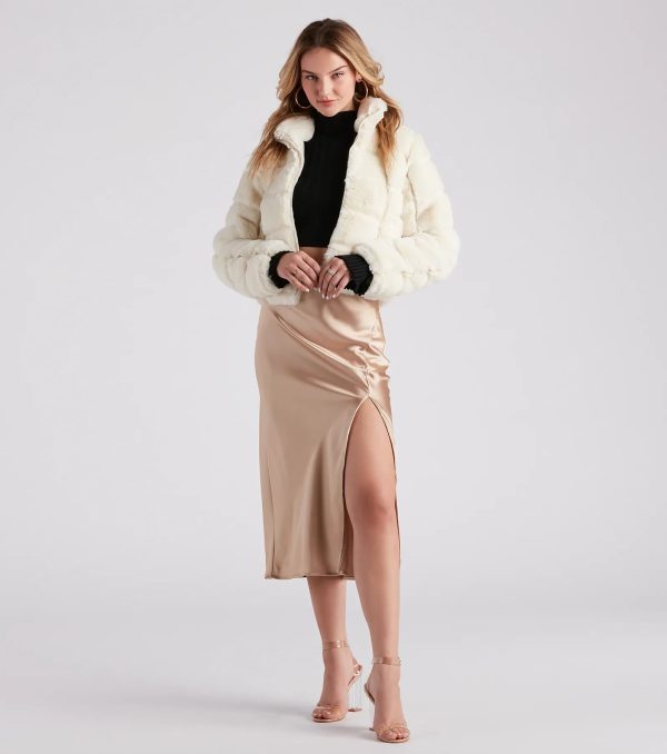 Scene Stealer High Slit Satin Midi Skirt - Image 3