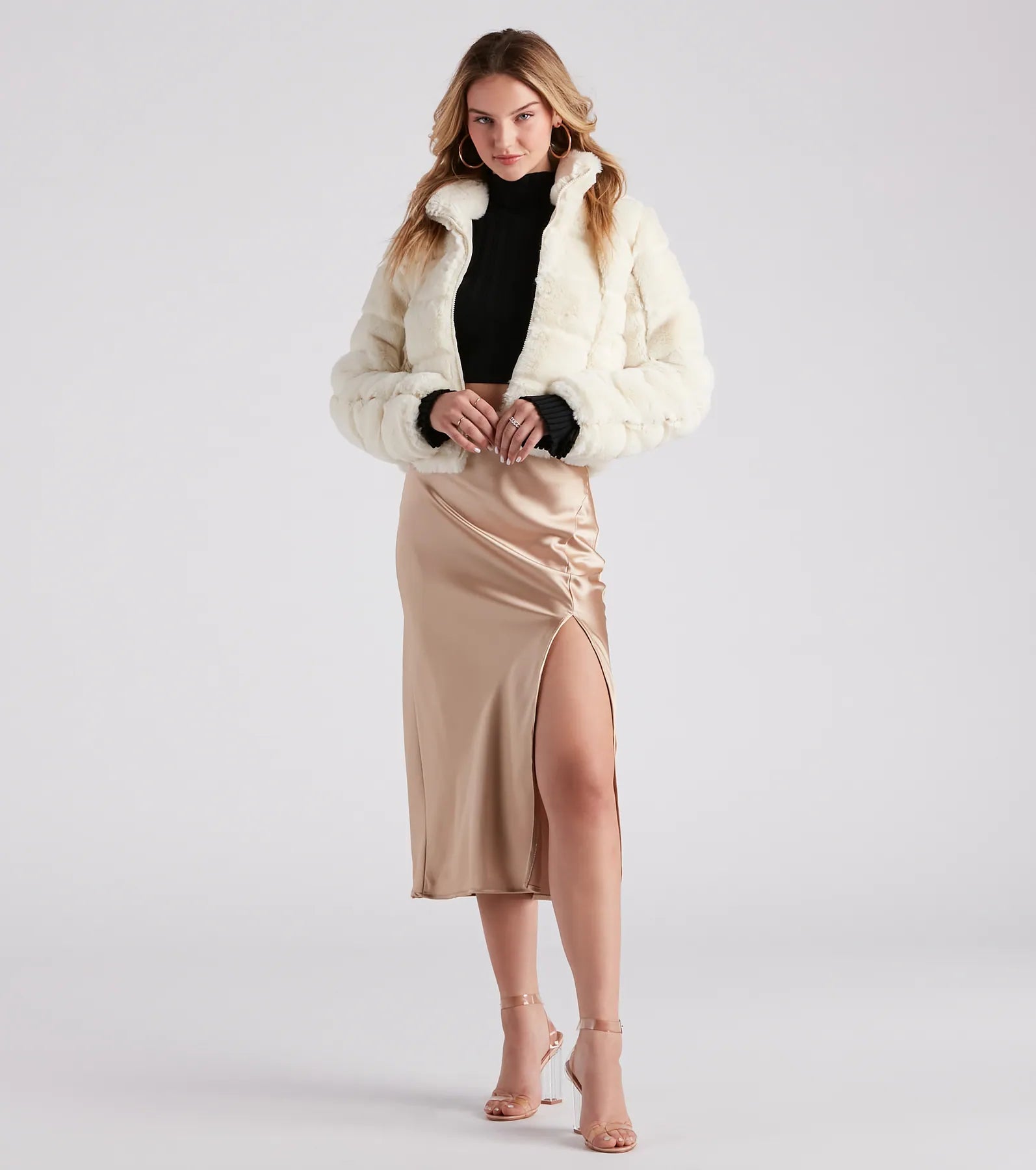 Scene Stealer High Slit Satin Midi Skirt - Image 3