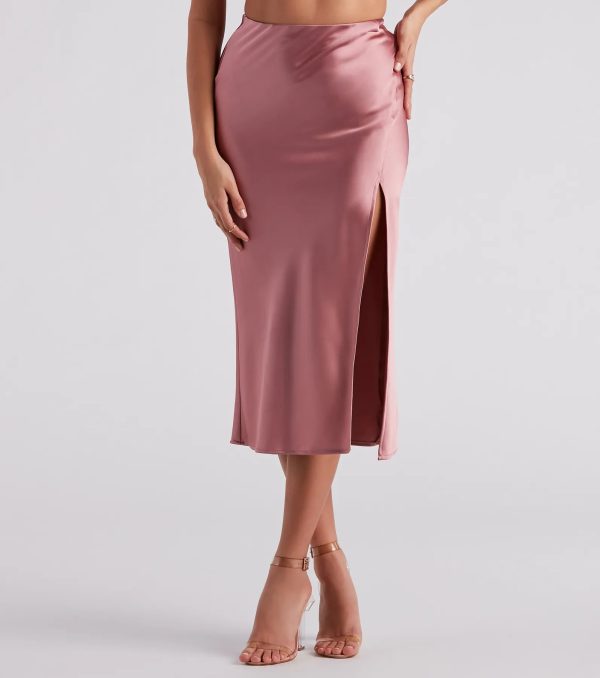 Scene Stealer High Slit Satin Midi Skirt - Image 21