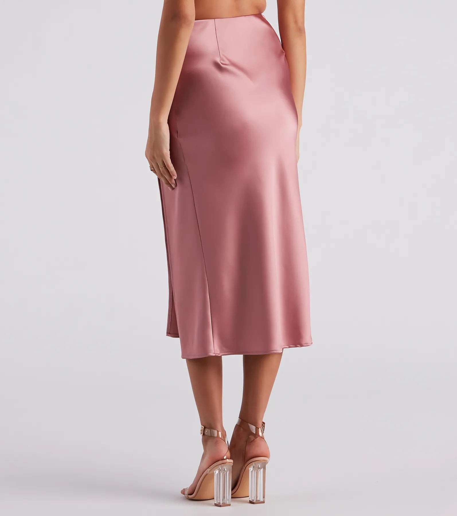 Scene Stealer High Slit Satin Midi Skirt - Image 23
