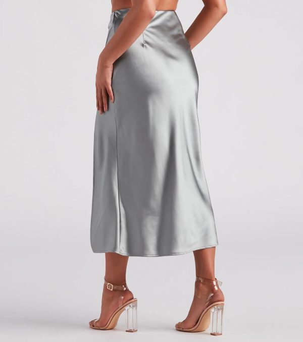 Scene Stealer High Slit Satin Midi Skirt - Image 19