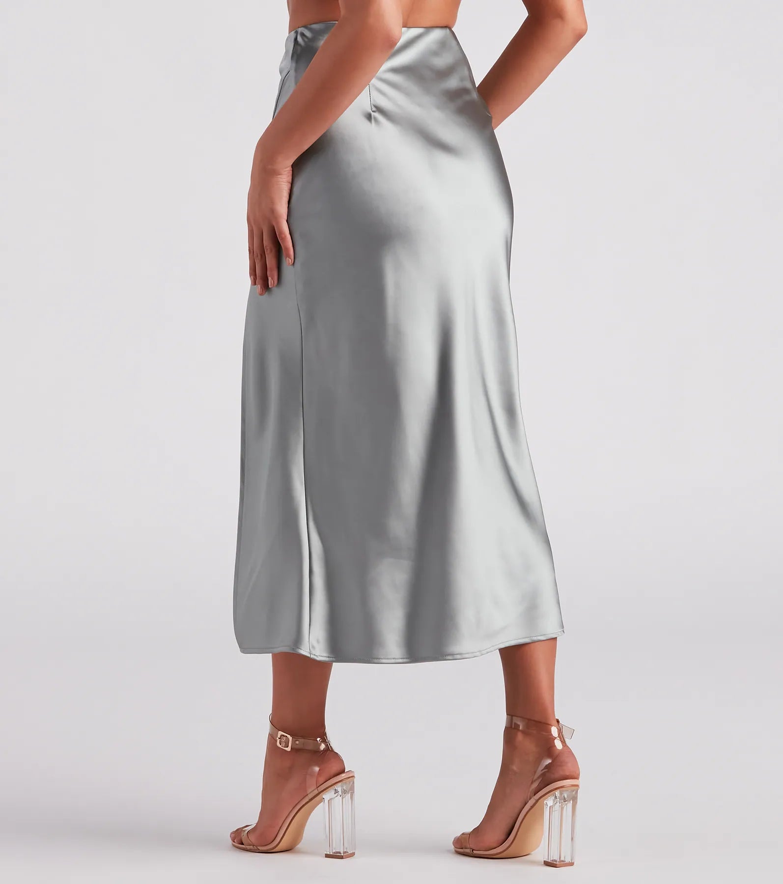 Scene Stealer High Slit Satin Midi Skirt - Image 19