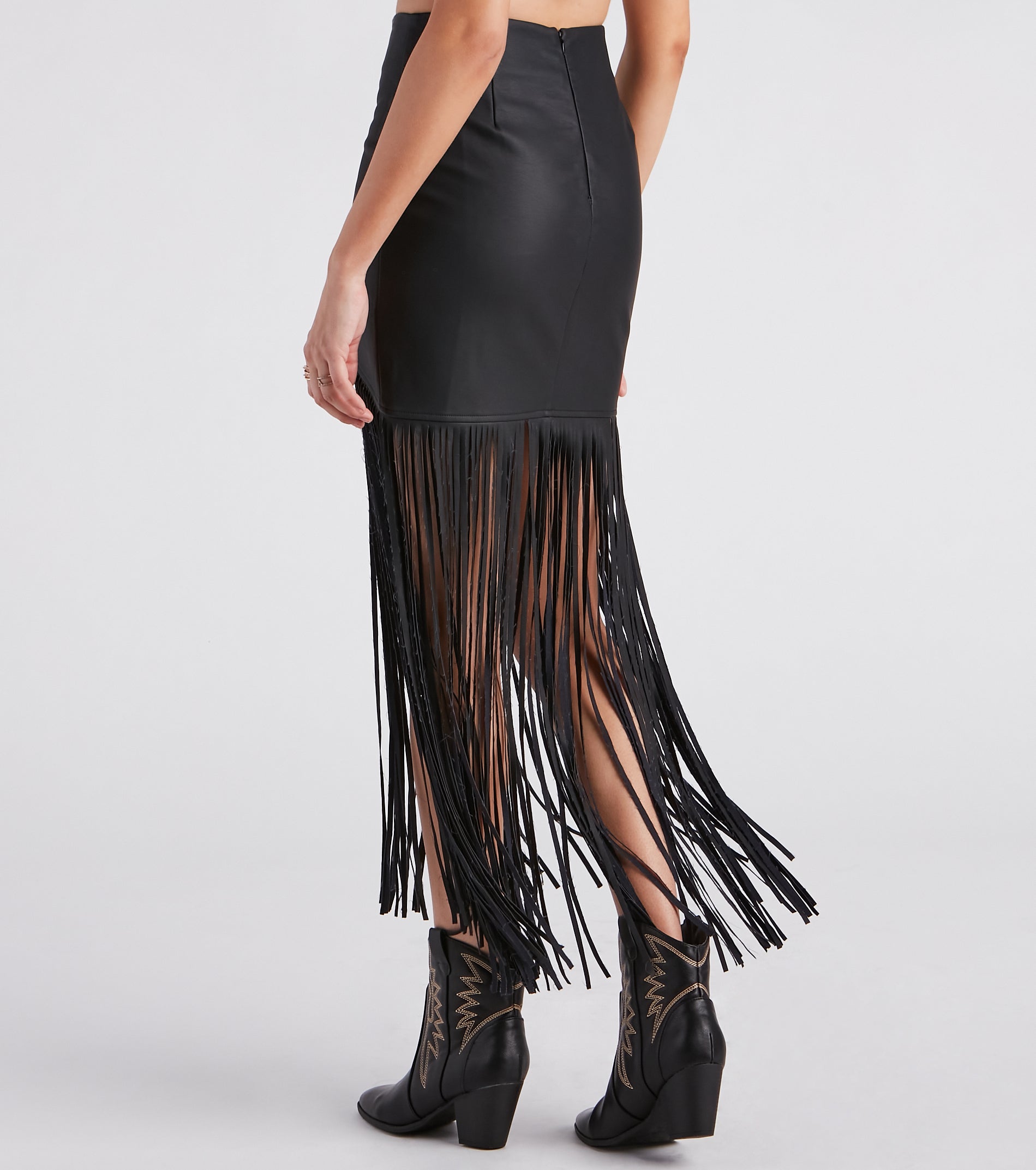 Fun Times Faux Leather Long Fringe Skirt - Image 2