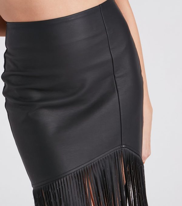 Fun Times Faux Leather Long Fringe Skirt - Image 4