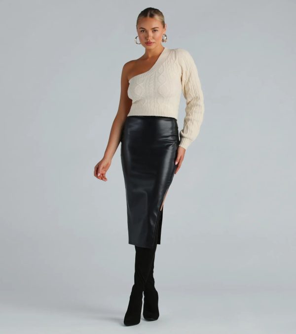 Keep It Tight Faux Leather Slit Midi Skirt - Image 2
