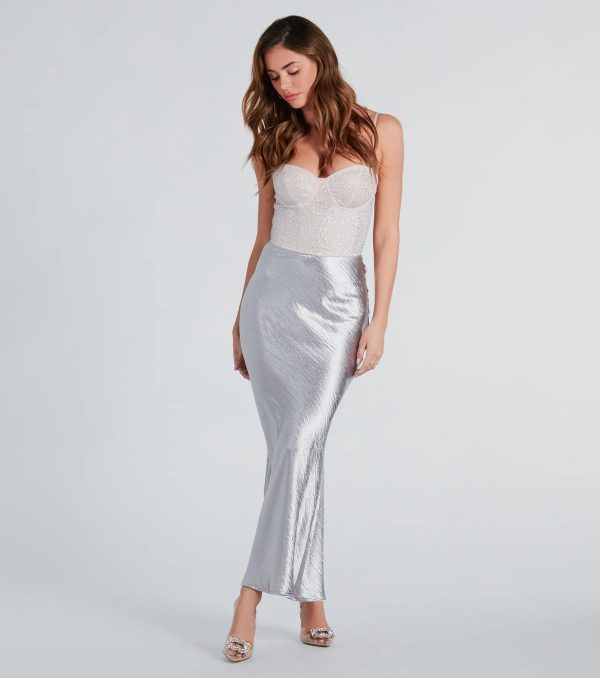 Iconic Sheen Crinkle Satin Maxi Skirt - Image 2