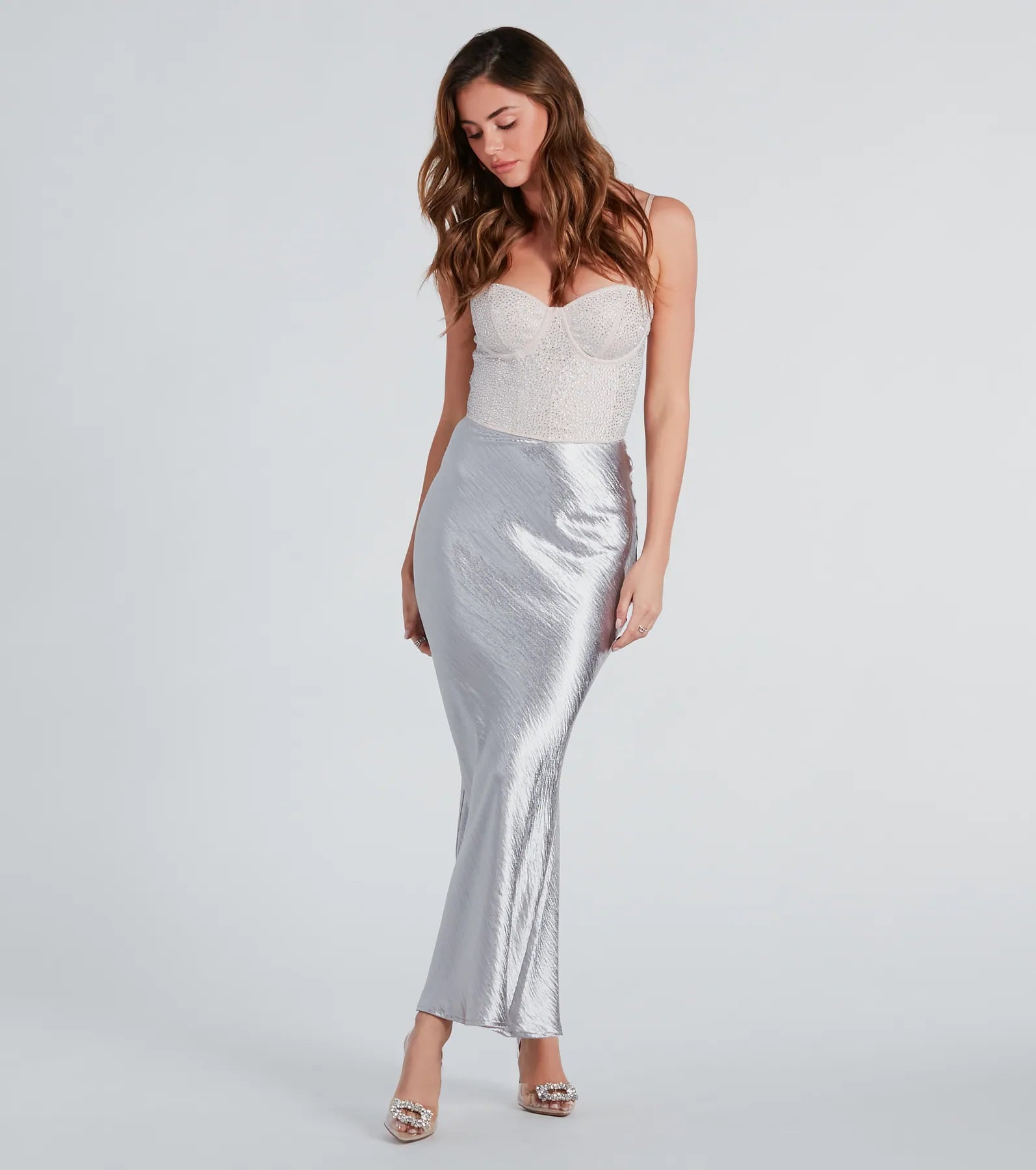 Iconic Sheen Crinkle Satin Maxi Skirt - Image 2
