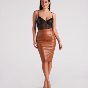 Business Babe Faux Leather Pencil Skirt