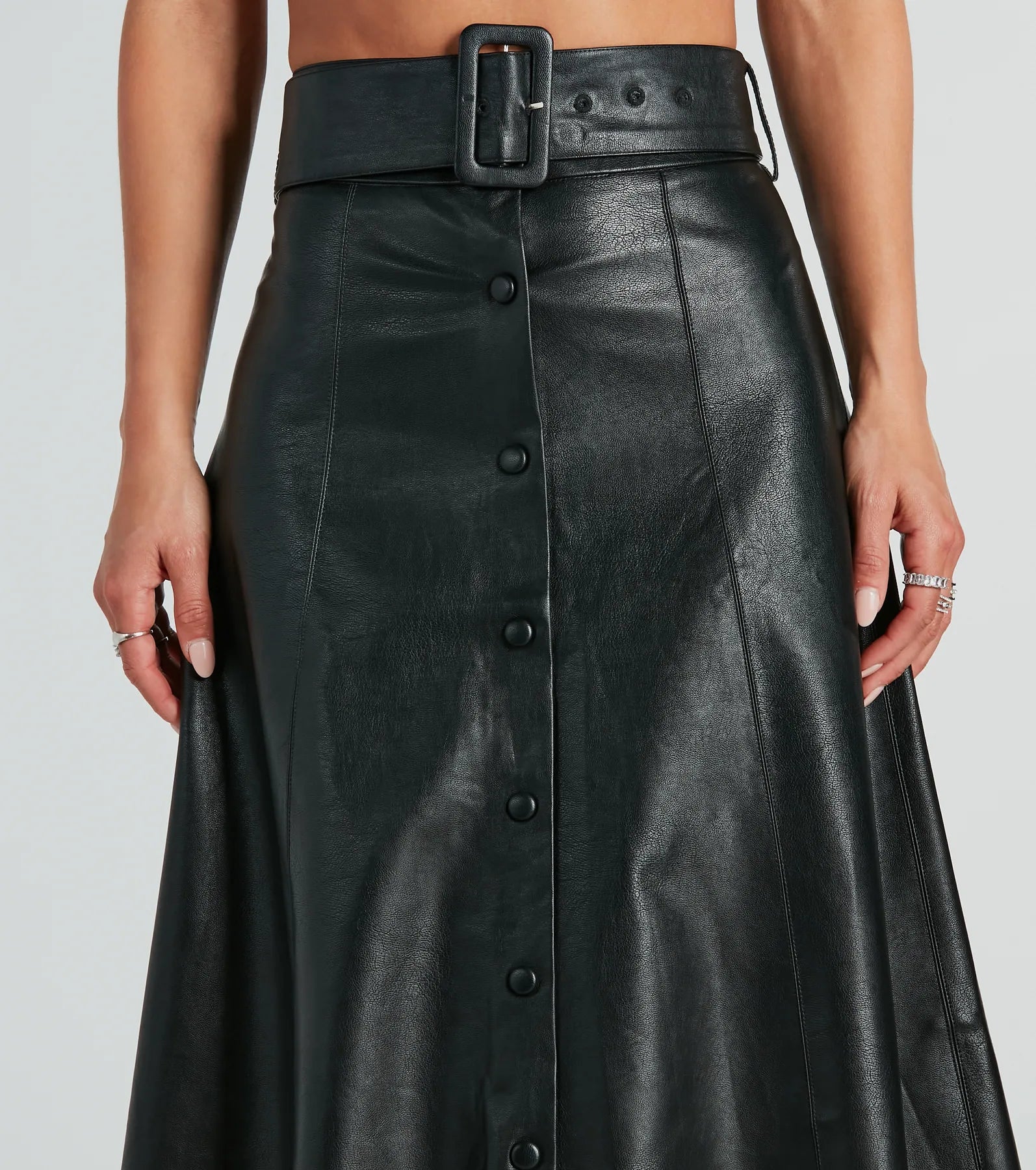 On The Go Girl Faux Leather A-Line Midi Skirt - Image 4