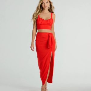 Sunny Vibes High Slit Woven Midi Skirt