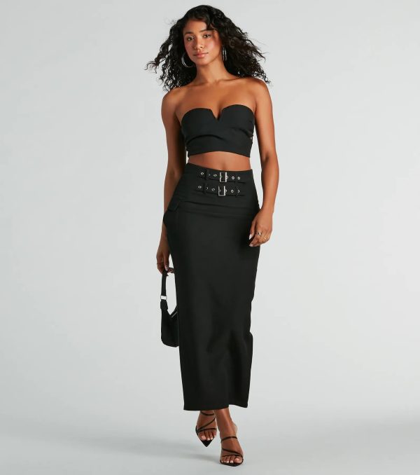 Major Baddie High Waist Belted Woven Maxi Skirt - Image 2