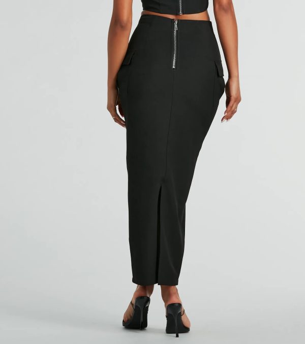 Major Baddie High Waist Belted Woven Maxi Skirt - Image 4