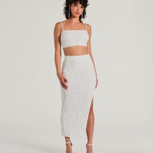 Let It Shine Sequin High Slit Midi Skirt