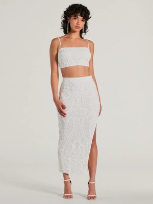 Let It Shine Sequin High Slit Midi Skirt